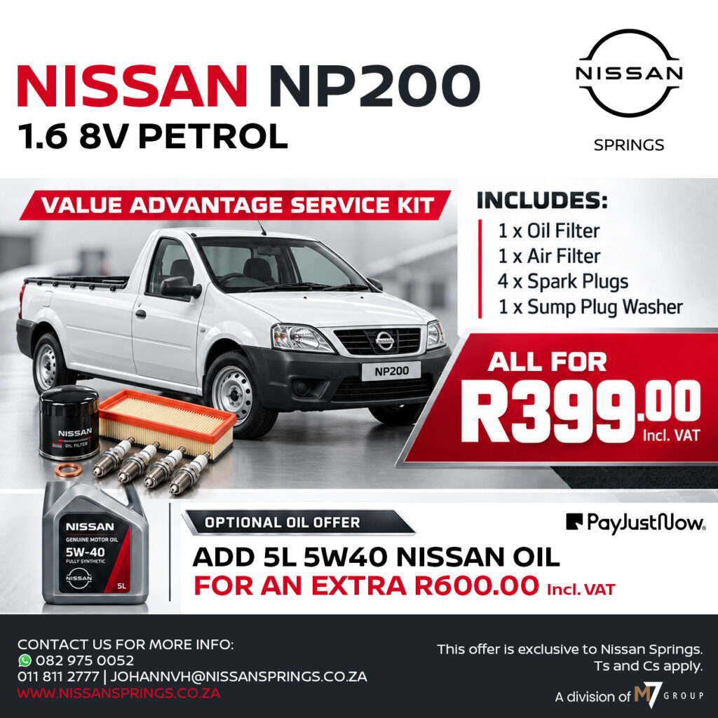 Nissan NP200 pickup with Value Advantage Service Kit and promotional price of R399.00 incl. VAT, in-store offer image